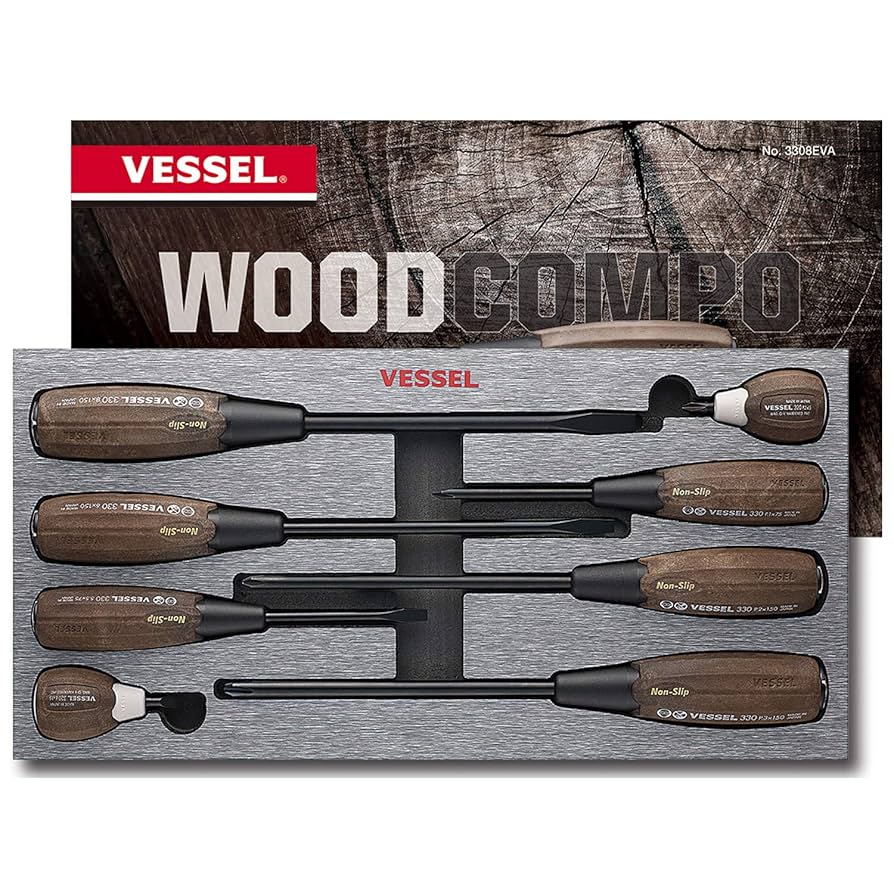 VESSEL WOOD-COMPO Non-Slip Tang-Thru Screwdriver (8PC. SET